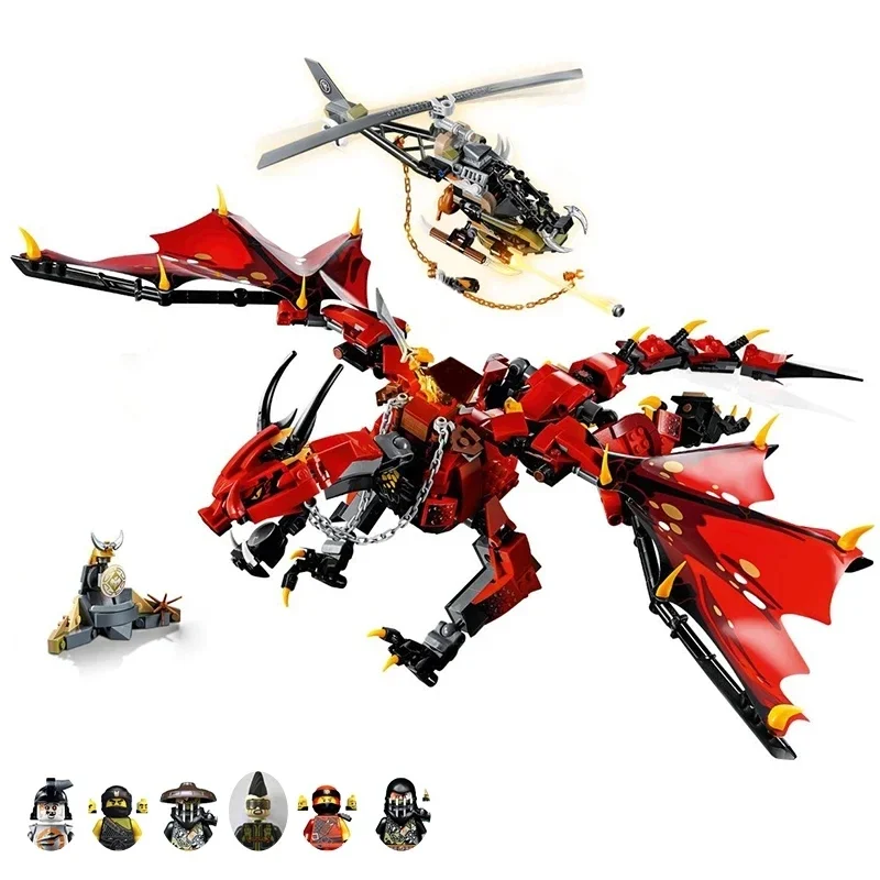 Cretive The Red Flame Dragon Building Blocks Helicopter Aeroplan Compatible 70653 Assembling Bricks With Figure Toy kid Boy Gift