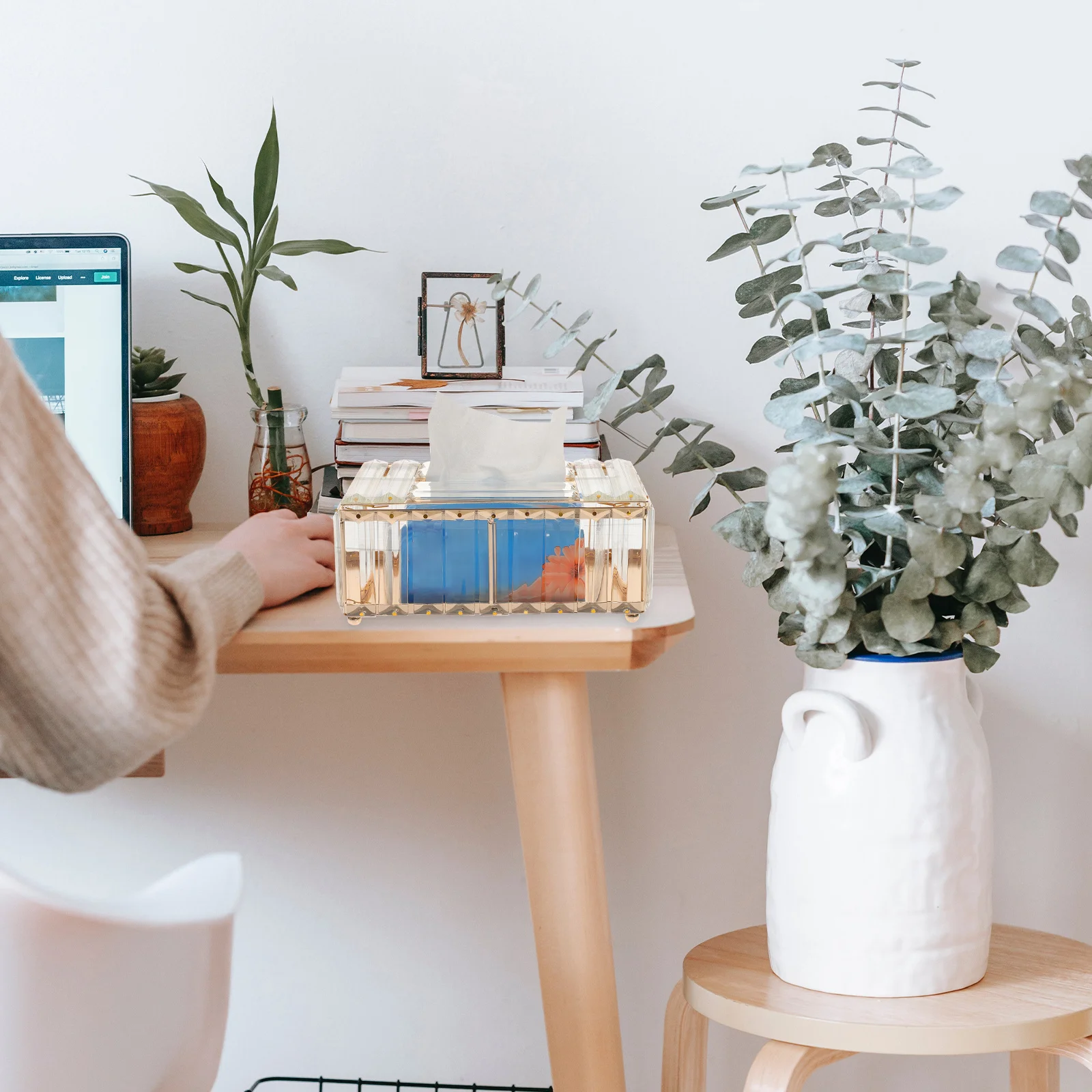 

Crystal Tissue Box Cover Rectangular Gold Alloy Multipurpose Decorative Tissue Holder for Living Room Bedroom Office