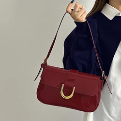 retro red Women's Shoulder messenger Bags Simple Ladies Pu Leather Small Square underarm Bag Clutch Purse Casual Female Handbags