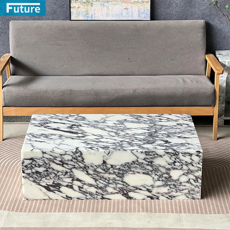 Luxury Style Natural Stone Low Pinth Calacatta Viola Marble Coffee Table Side Table for Villa Mansions Living Room Furniture