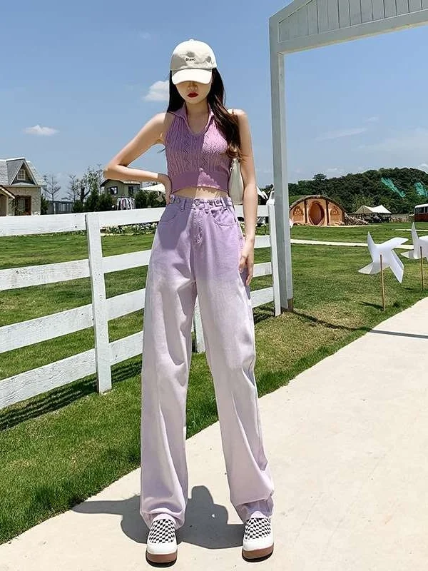 

Women's High Waist Wide Leg Jeans Summer Sle Small Denim Clean Fit mid Stretch PU Fabric mid Age Women's plus Size Jeans