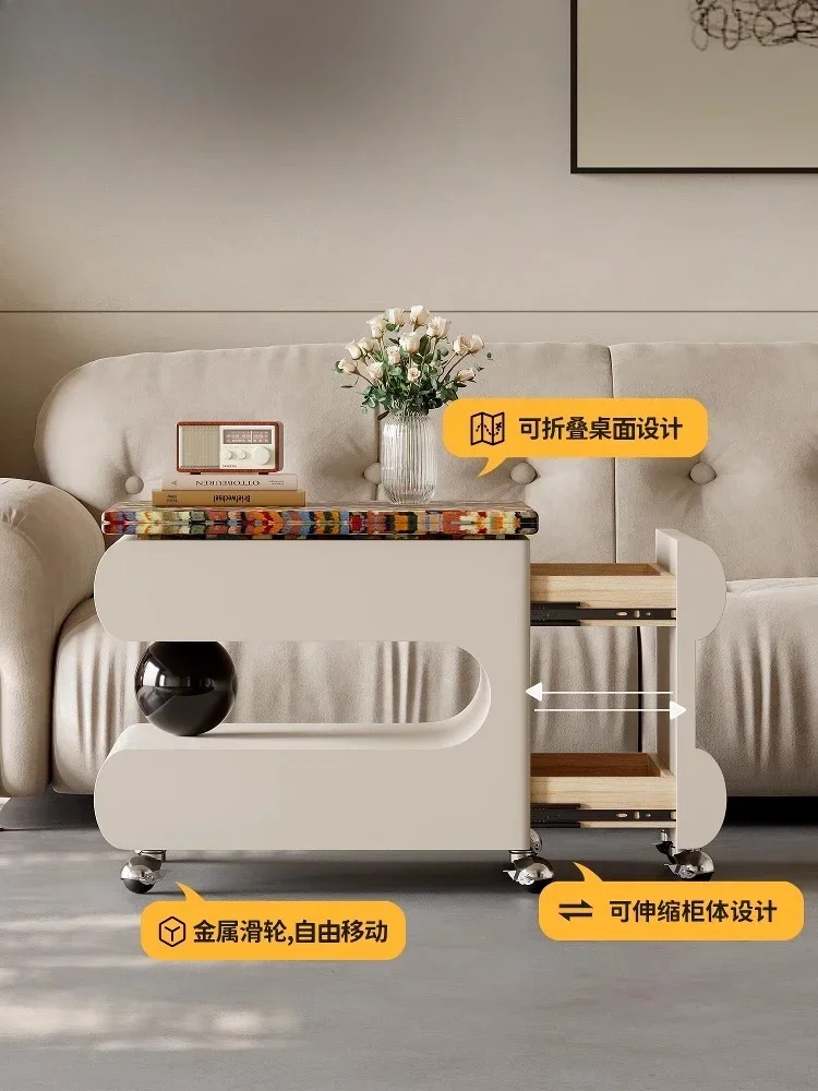 Table basse pliante mobile, table d'appoint multifonctionnelle et créative avec chariot rétractable