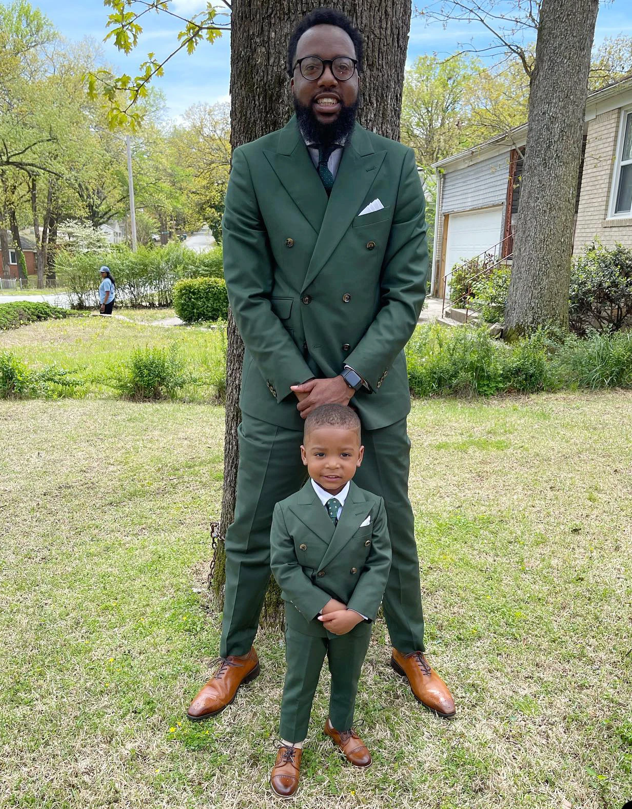 Dark Green Parent-Child Suit Two-Pieses Coat and Pant Business Formal Groom Tuxedo Broadcloth Wedding Party（A Separate Set）