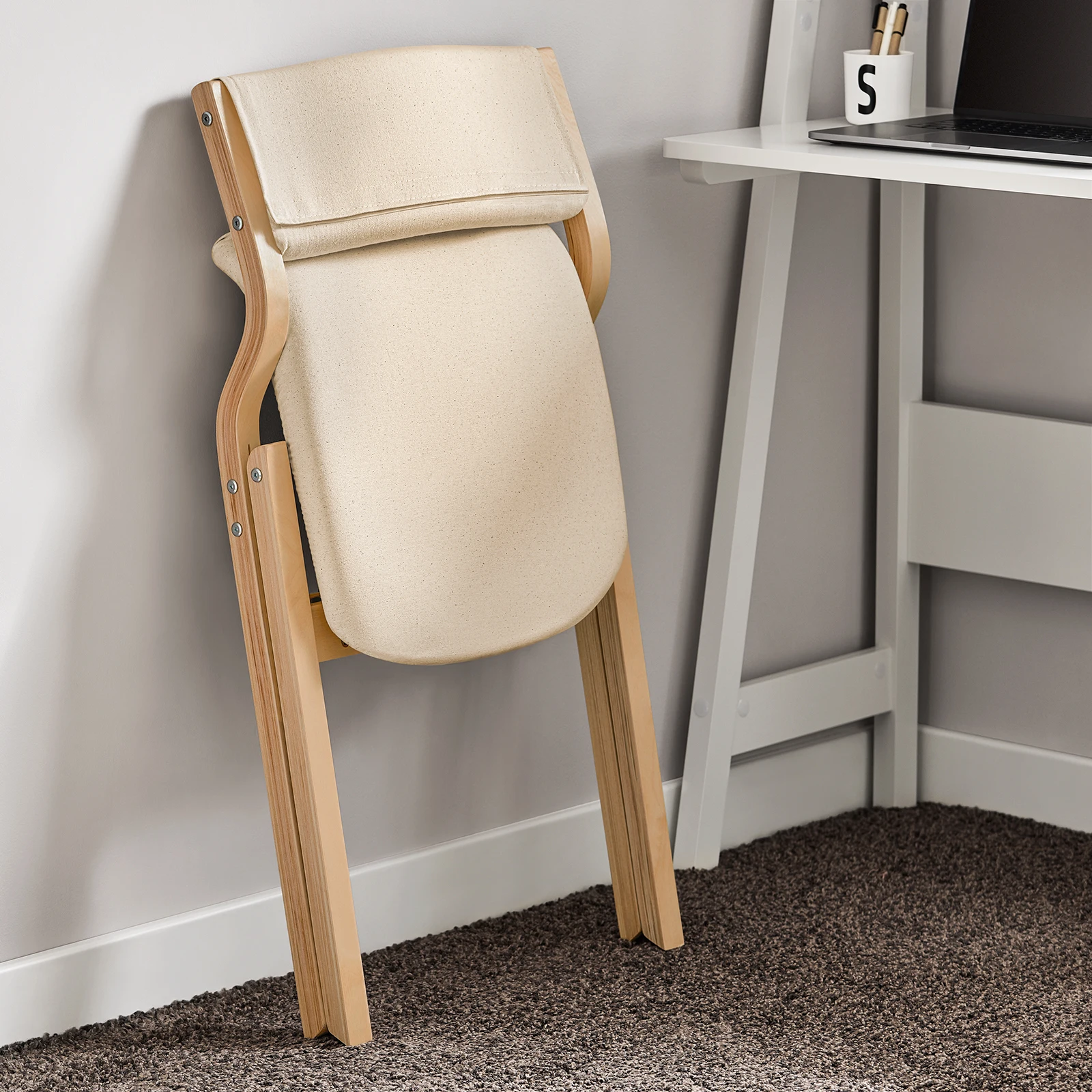 SoBuy FST40x2 Set mit 2 klappbaren Holzstühlen, ergonomische, gepolsterte Küchen- und Esszimmerstühle, Klappstuhl für Balkon und Büro – Detail 1