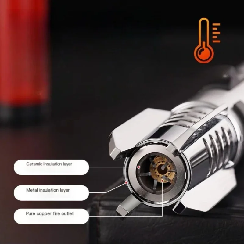 2024 High Temperature Welding Gun Lighter Windproof Red Flame Cigar Lighter Butane Inflatable Lighter Outdoor BBQ Men\'s Tools