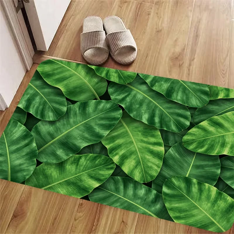 Tropical Monstera Leaf Entryway Doormat Dark Background Green Foliage Print Non Slip Absorbent Floor Rug For Kitchen