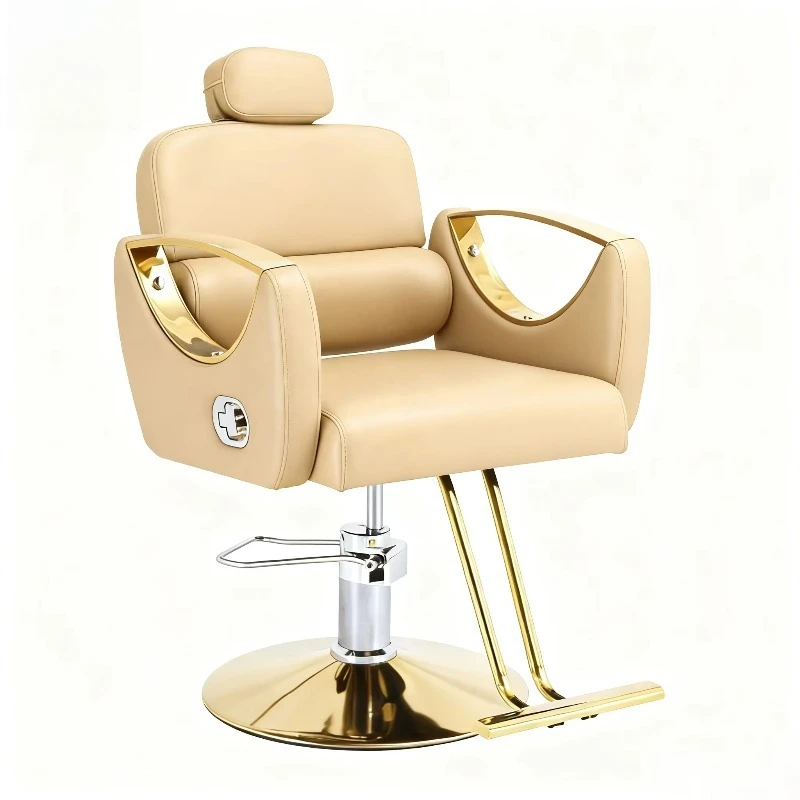 White Salon Chair Silver Stainless Steel Base Fiberglass Barber Chair Backrest Customizable Color LOGO for Barber Shop