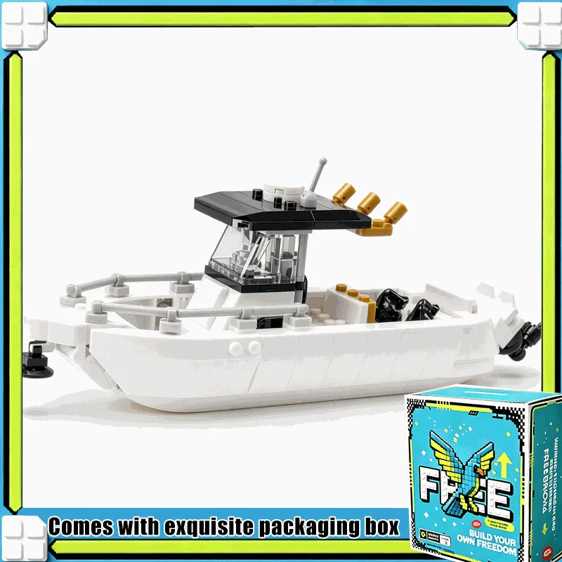 261PCS Classic White Fishing Boat Ship Model Modular Building Blocks Custom Puzzle DIY Assembly Educational Toy Gift Decor