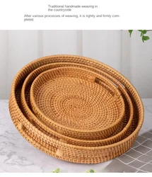 Rattan Tray Hand-woven Home Storage Basket Exquisite Rattan Tray Living Room Fruit Plate