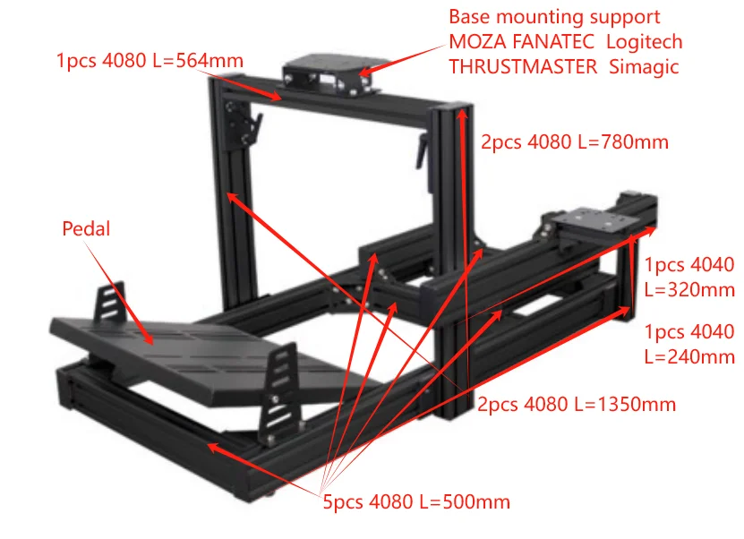 Aluminum Profile 4080 Game Driving Simulator Steering Wheel Sim Racing Chair Sim Rig DIY Sim Racing Cockpit No Seat Bracket