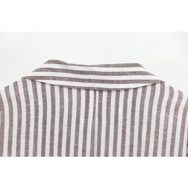 2025 Striped Shirt Women's 3/4 Sleeve V-neck Collar Oversized Beachwear Boho Chic Vintage Street Style Spring Summer