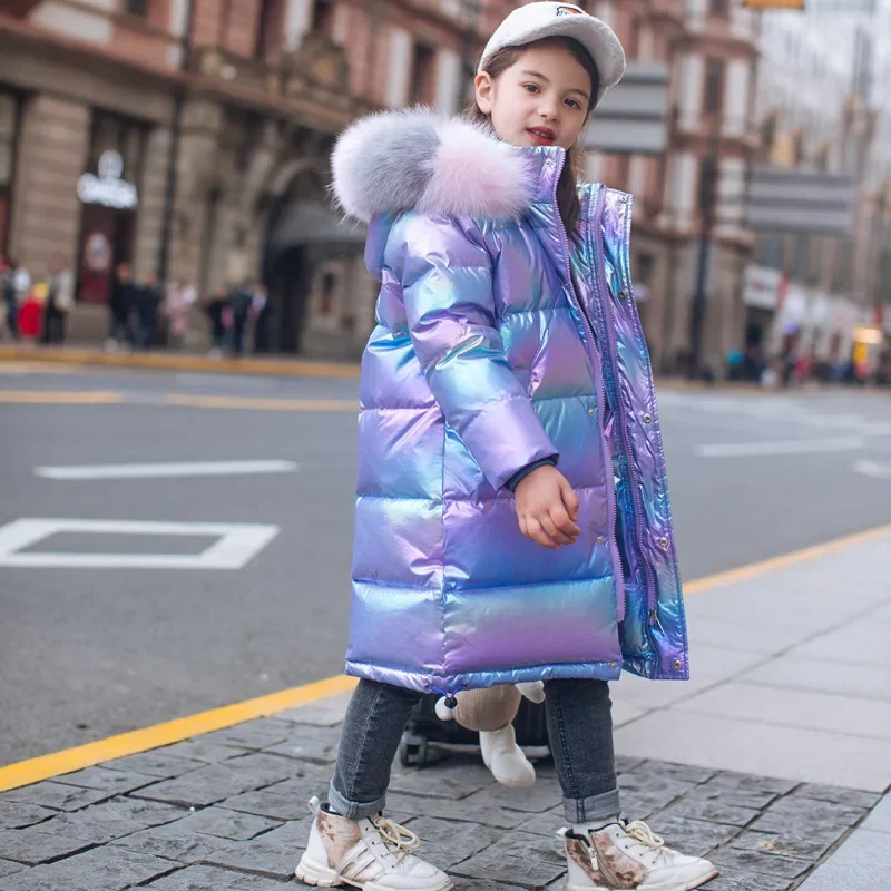 Children's Down Jacket Long Style Girls' Korean Version Thickened Fashionable Clothes Winter Clothing for Girls Aged 5-12