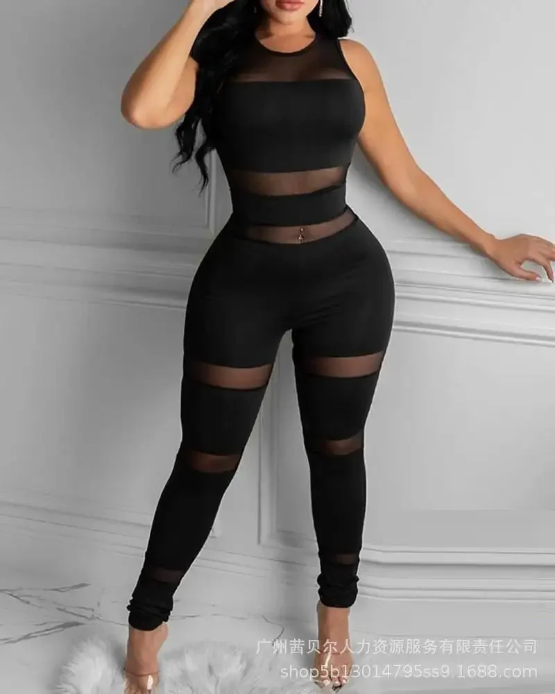 

New 2023 Womens Rompers New Black Mesh Stitching Conjoined Jumpsuits for Women