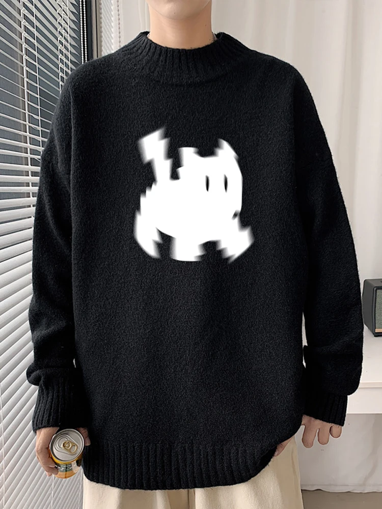 

Мужской вязаный свитер свободного кроя с воротником-стойкой, длинными рукавами, осенний, модный, больших размеров, в гонконгском стиле, трендовый, объемный свитер