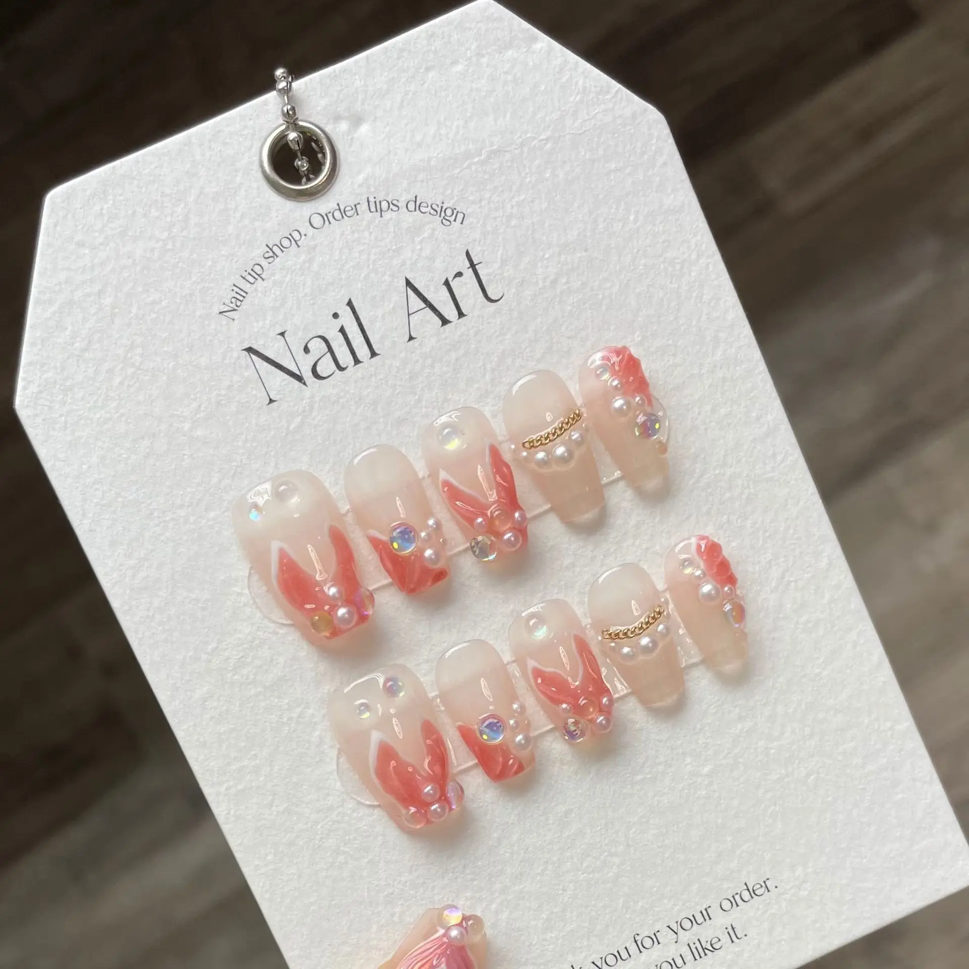 Nude Color Handmade Press on Nails for Women and Girls Wearable Fake Nails Pink Mermaid Tail Pearls Designed False Nails Tips