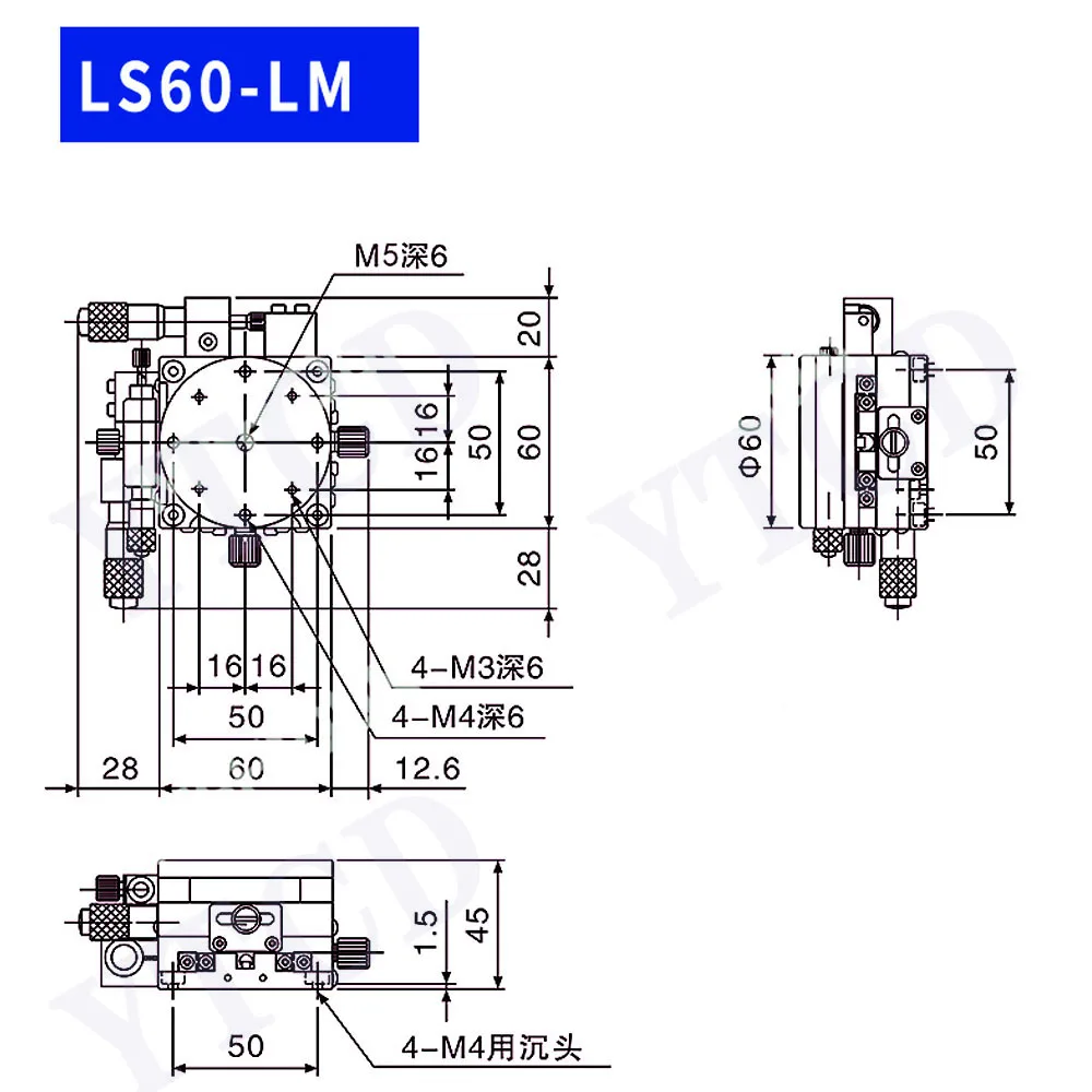 Imagem -06 - Xyr Axis Micrômetro Manual Aparar Plataforma Tabela de Tradução Cross Rail Alta Precisão 60 mm Ls60-l Ls60-lm