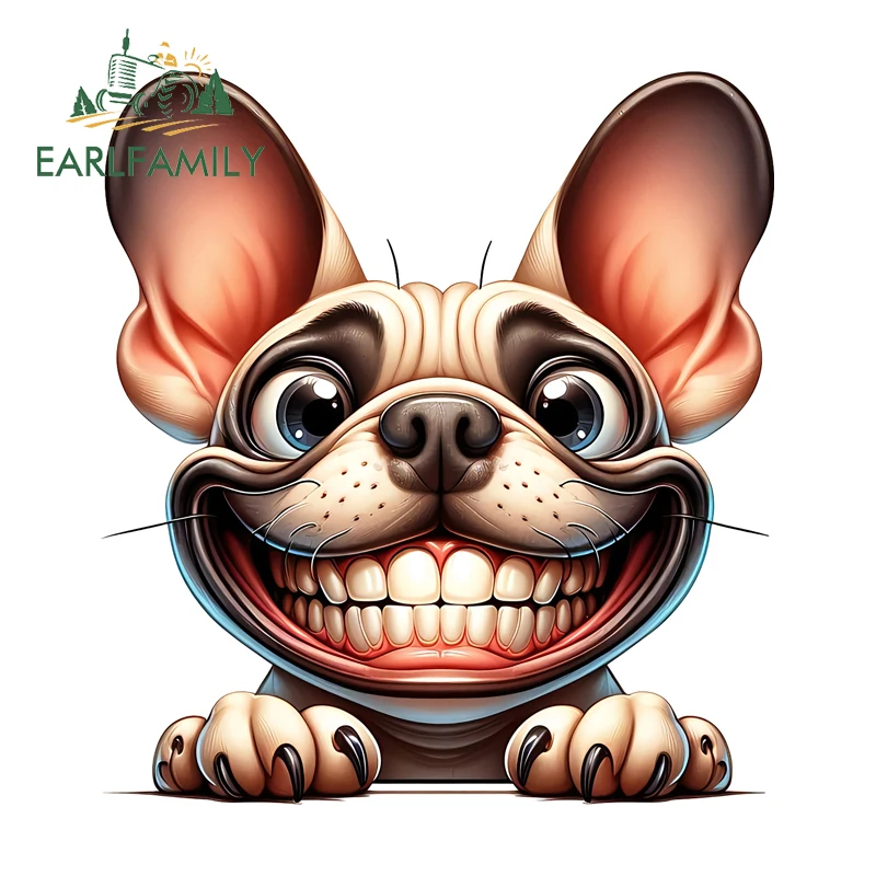 

EARLFAMILY Наклейки на автомобиль с французским бульдогом «Страшная улыбка», забавные мультяшные наклейки с щенками, водонепроницаемые, для стайлинга авто, DIY