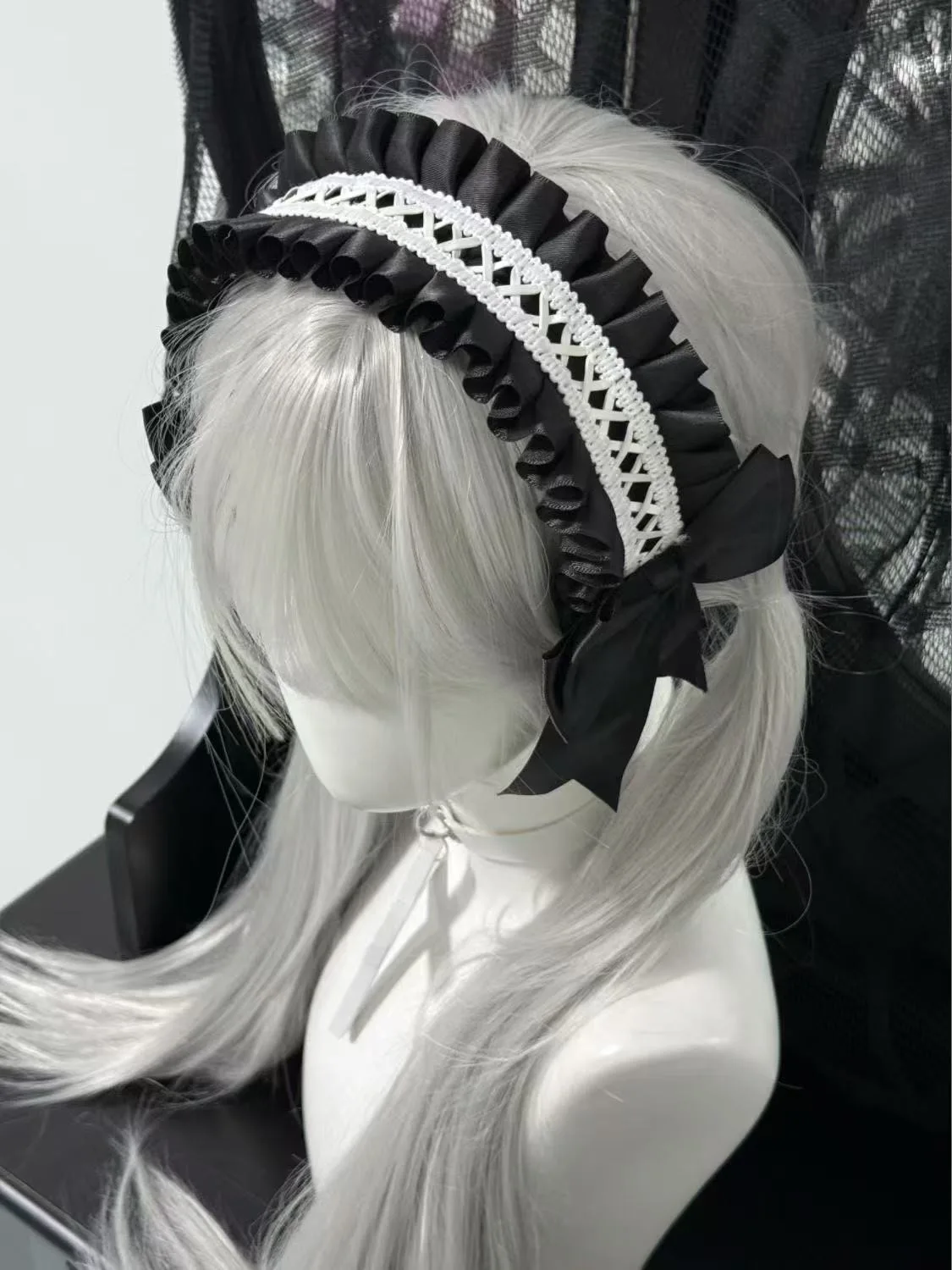 الدانتيل Bowknot عقال للحزب تأثيري الفرنسية عقال النساء حفلة هيرباند تأثيري حلي أنيمي خادمة غطاء الرأس