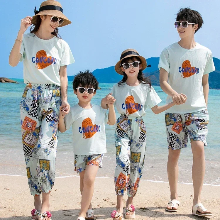 Vacation Couple Family Matching Outfits Clothes Beach Dad Son Tops Shorts Two Piece Suit Mom Daughter T Shirts Pants 2 Piece Set image 6