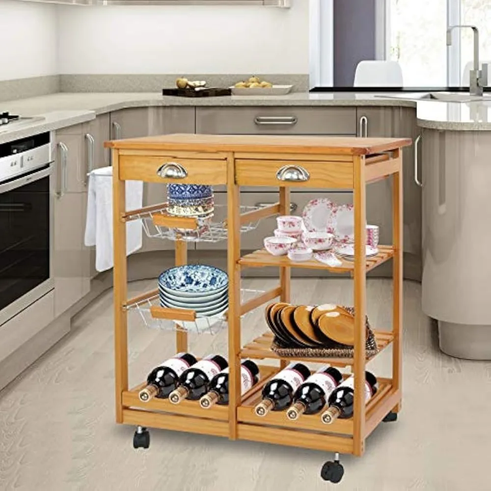 4-Tier Rolling Kitchen Island Trolley Utility Wood Kitchens Storage Cart Microwave , Kitchen Islands and Trolleys