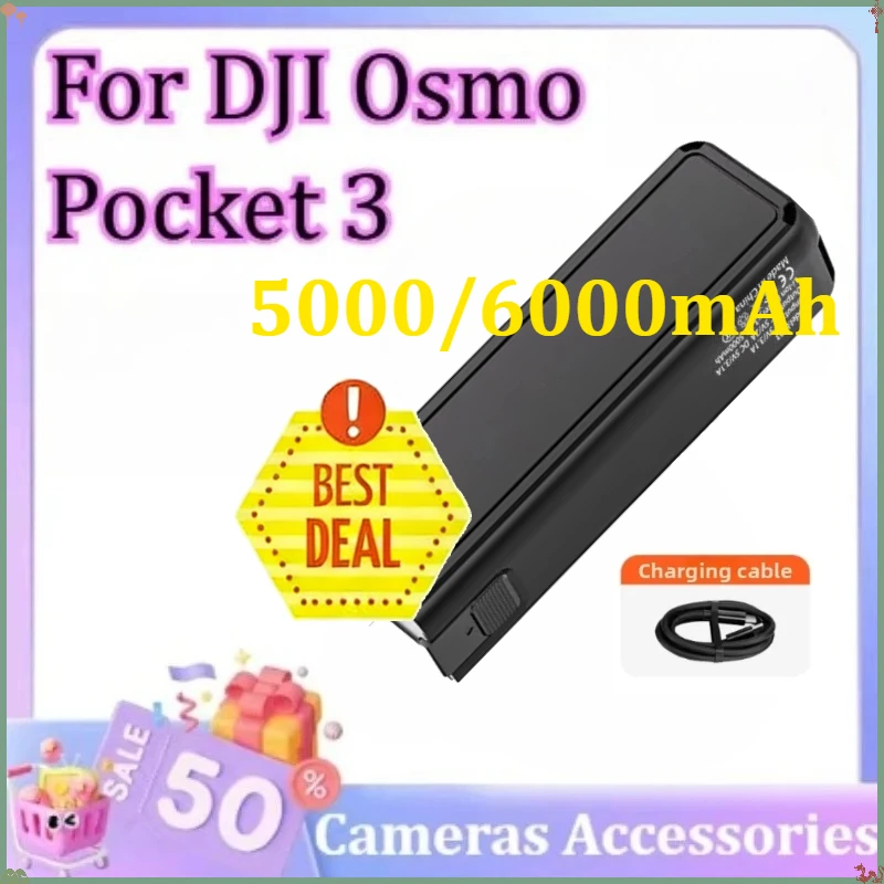 

For DJI Osmo Pocket 3 Battery 5000/6000mAh Handle with USB-C Port on The Back That Can Be Used To Connect External Audio Devices