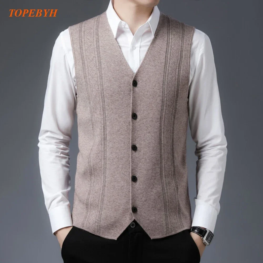 2025 Men's Business Casual Pullover Wear Warm Sleeveless Sweater Vest Men's Knitted Tops