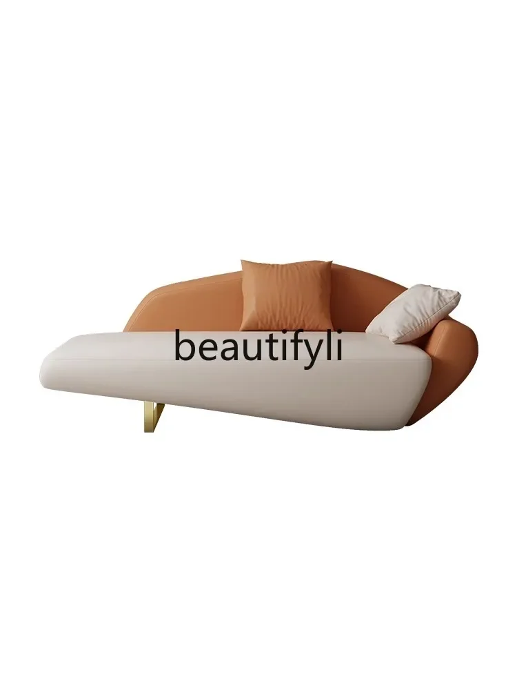 

Italian minimalist new leather chaise longue modern living room beauty couch bedroom chaise longue