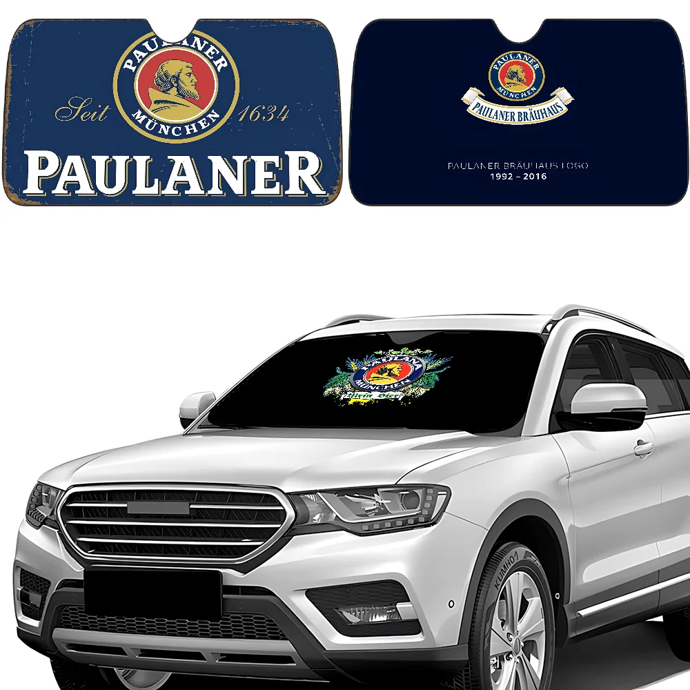 

German Beer P-Paulaners Car SunShade Windscreen Front Window Visor 70x130cm Sun Visor Solar Protect Plaid Gift Novelty Car