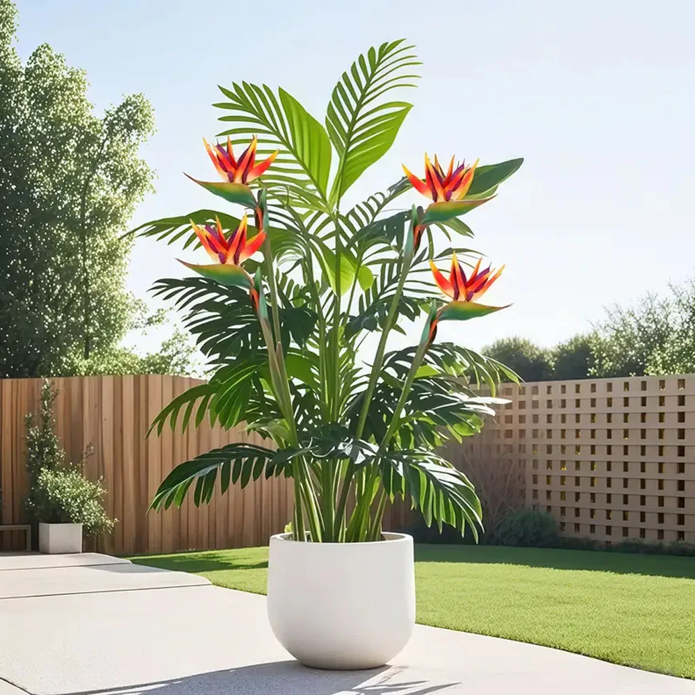 Palmera Artificial de 82cm y simulación de pájaro del paraíso, ramas de hojas de palma de plástico verde, adecuadas para decoración del jardín del hogar