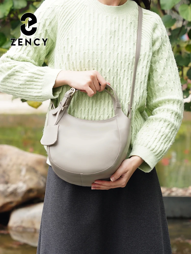 

Zency Stylish Genuine Leather Shoulder Bags Light Grey Hobo Handbags Purses Crossbody Bags for Women Cowhide Leather 2026 New
