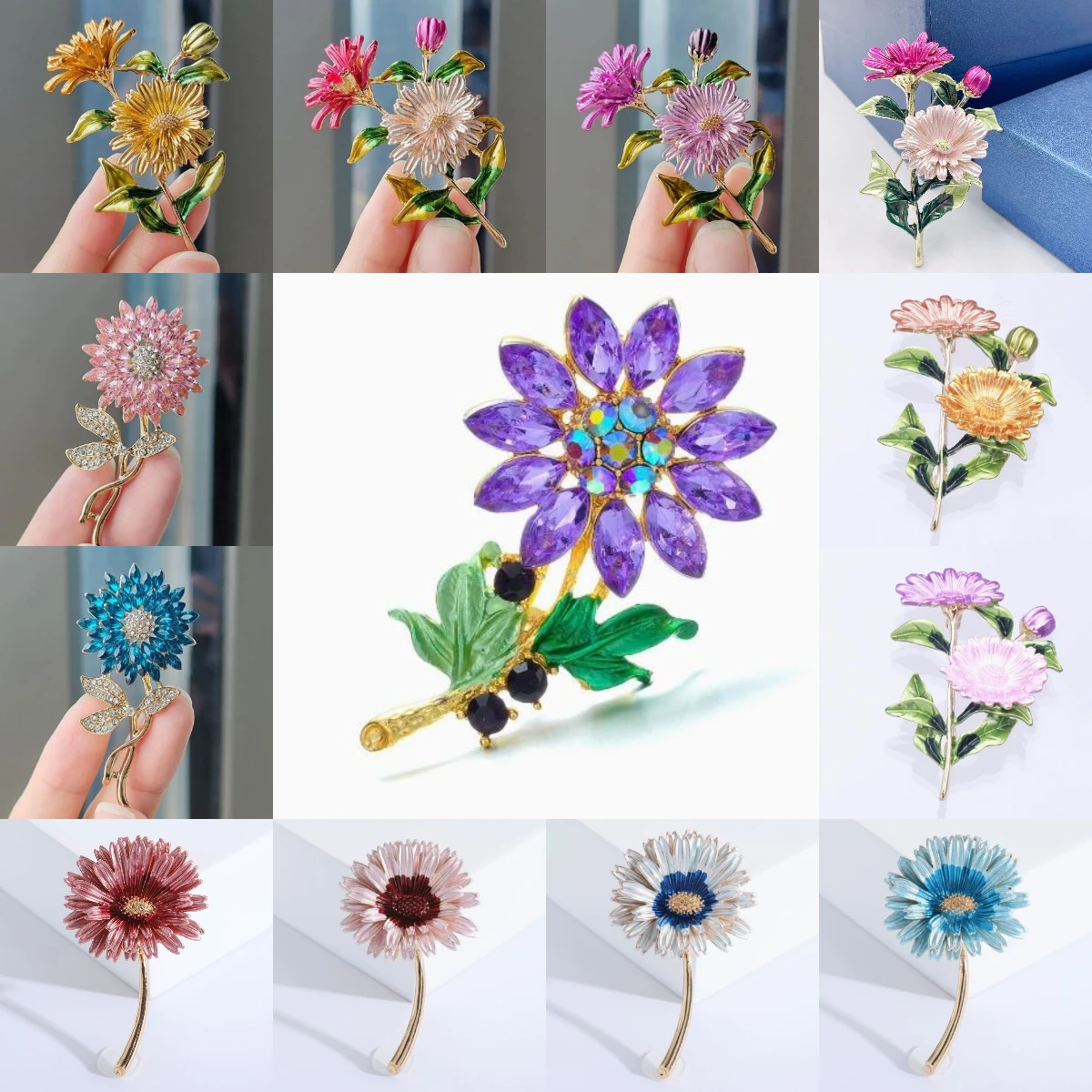 Copper alloy diamond inlaid sunflower brooch for women, sunflower brooch for clothing accessories wholesale