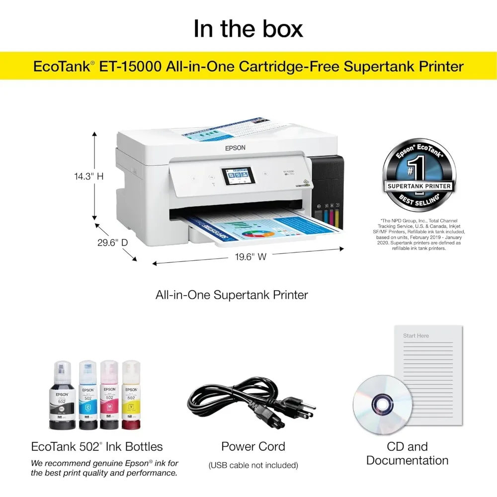 EcoTank ET-15000 stampante Supertank All-in-One a colori Wireless con Scanner, fotocopiatrice, Fax, Ethernet e stampa fino a 13x19