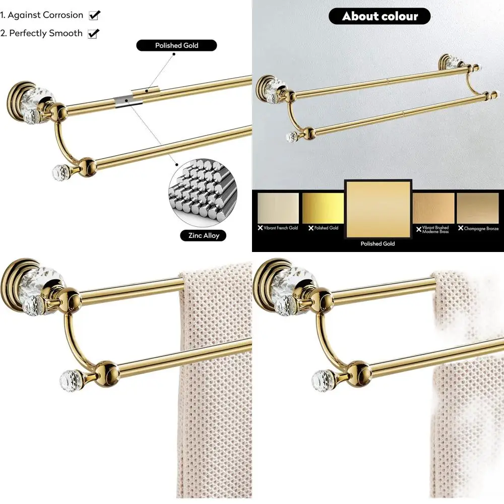 

Золотая регулируемая вешалка для полотенец, настенная вешалка для полотенец для ванной комнаты 18-30 дюймов, двойной держатель