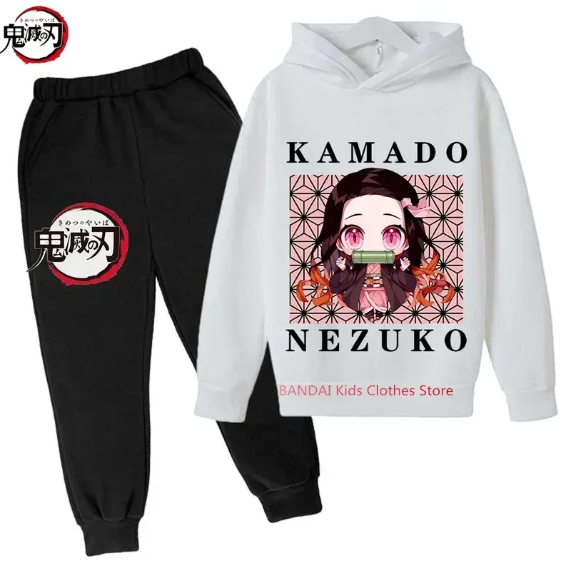 Demônio slayer anime tanjiro e nezuko criança moletom com capuz criança coreano kpop estilo de rua moletom menina streetwear terno