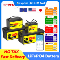 LiFePO4 Battery Pack 12V 24V 100Ah 200Ah Lithium Iron Phosphate Batteries Smart Bluetooth BMS Deep Cycle for RV Camper Solar