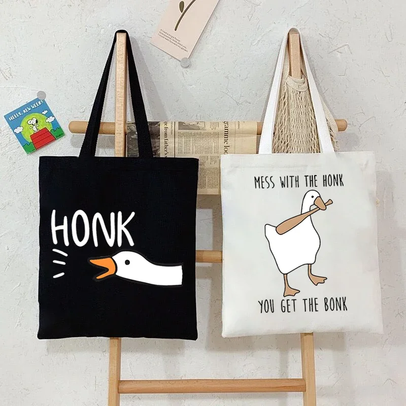 Funny Honk Untitled Goose Game Women Handbags Harajuku Goose Shopping Bags Cartoon Canvas Shoulder Bags Student Tote Bags