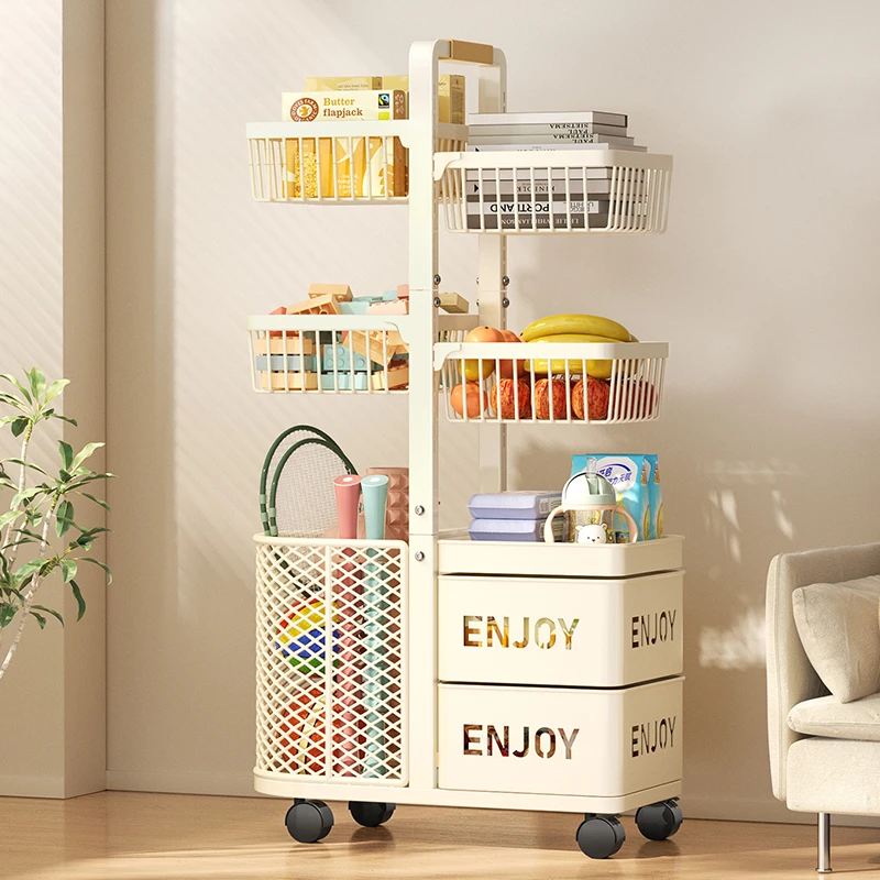 

Snack Organizer Rack Height Adjustable Multi-layer Kids Toy Storage Cart with Wheels Children's Book Shelf Movable Carbon Steel