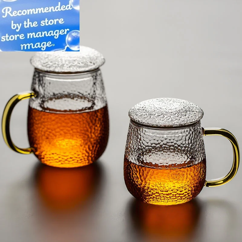 

350ML 500ML Heating Resistance Hammer Teacups With Filter Tea Water Separation Water Cup With Lid And Handle Tea Ceremony Cup