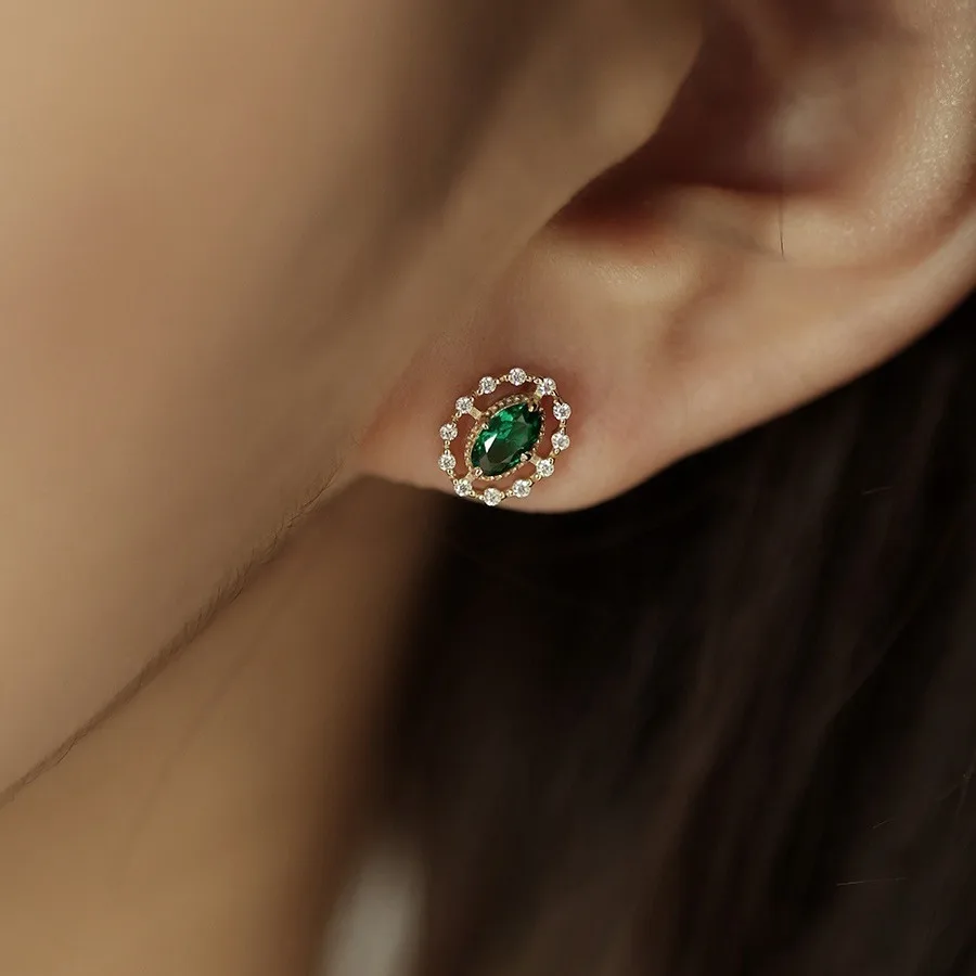 925 Sterling Silver Plated 14K Gold Retro Green Zircon Kolczyki dla kobiet Wykwintna biżuteria imprezowa Prezenty — zdjęcie 5