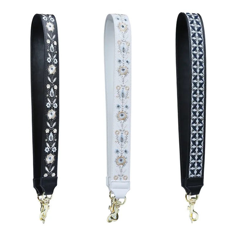 

Adjustable Shoulder Straps Embroidery Strap Genuine Cow Leather Wide Shoulder Bag Accessories for Women Replacement Bag Strap