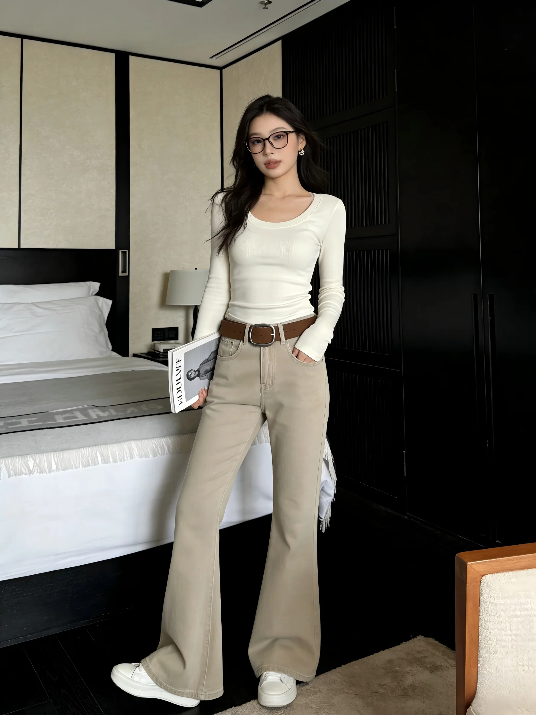 

Slim Fit Denim Jeans Women's Autumn Winter Faion Simple Sle Ultra Model Pants High Waist Design Not Tight Leggings Pear S...