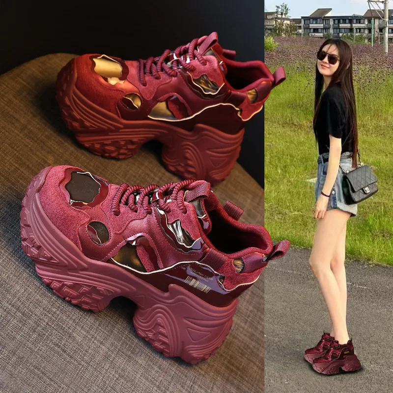 

Ankora Red Thick-Soled Height-Increasing Dad Shoes for Women, 2025 Autumn Platform Sports Casual Shoes