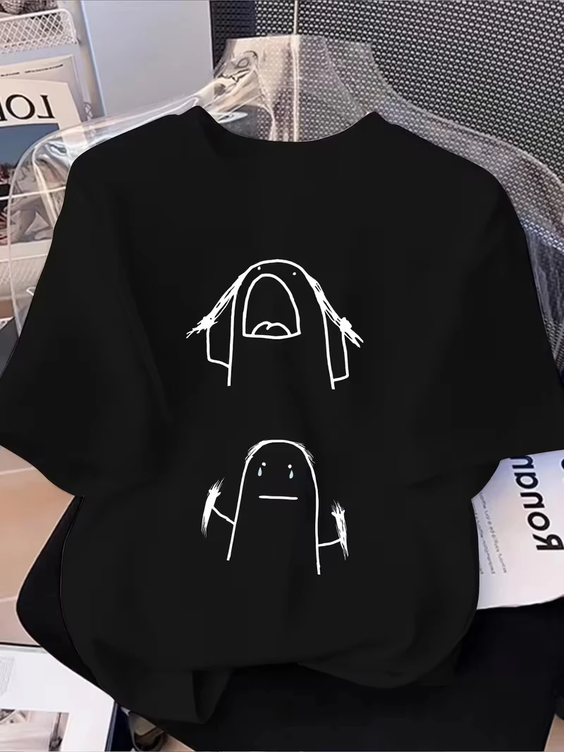 2026 Cute Funny Doodle Graphic T-Shirt Casual Crew Neck Short Sleeve Top Humorous Versatile S