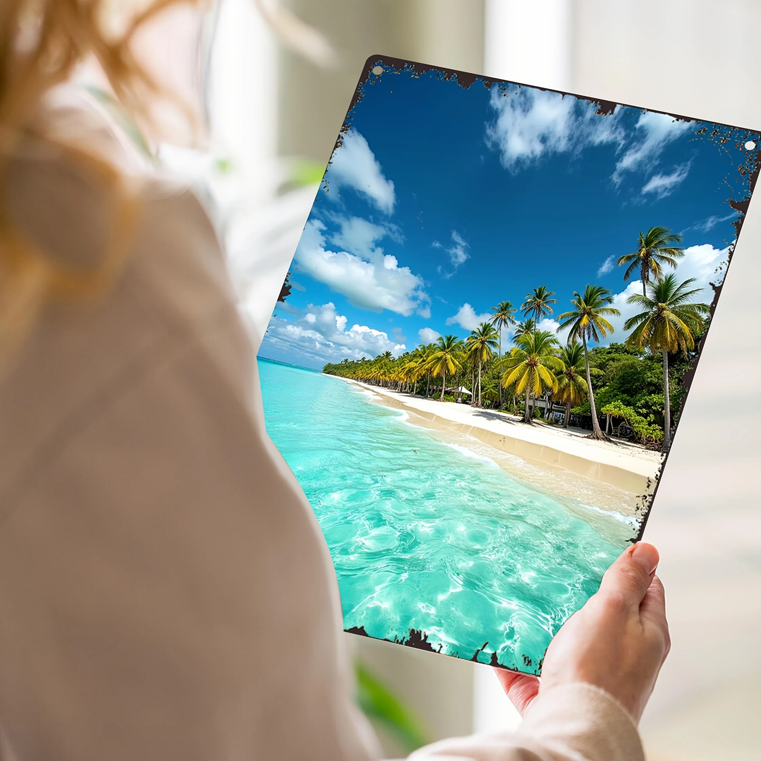 1 لوحة معدنية مسطحة ثنائية الأبعاد من جنة شاطئ البحر، مناسبة للديكور الفني مثل المنزل والخارجي والبار والمكتب. #4