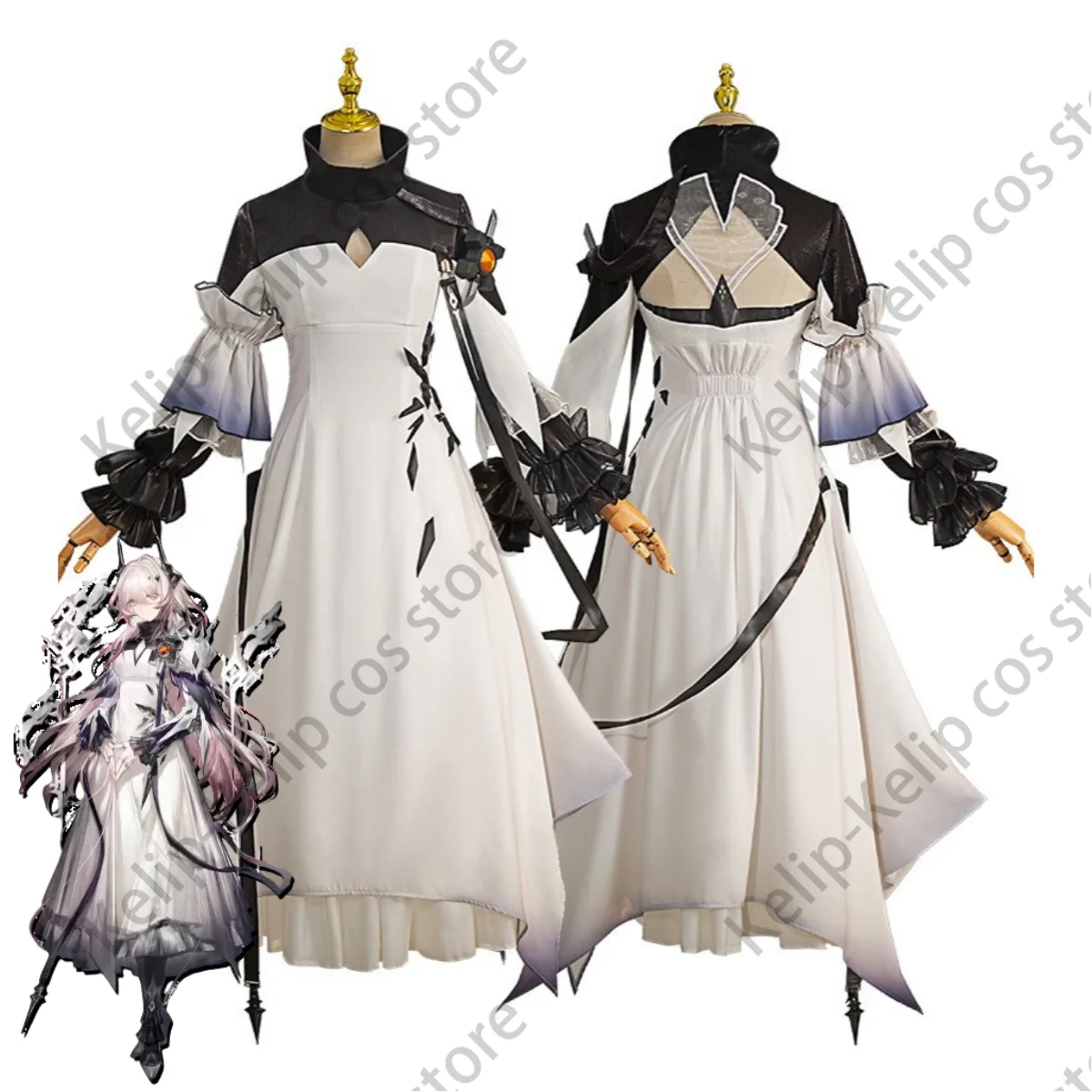 Game Arknights Theresa Civilight Eterna Cosplay Costume Anime Sarkaz White Dress Headwear Wig Woman Halloween Christmas Suit