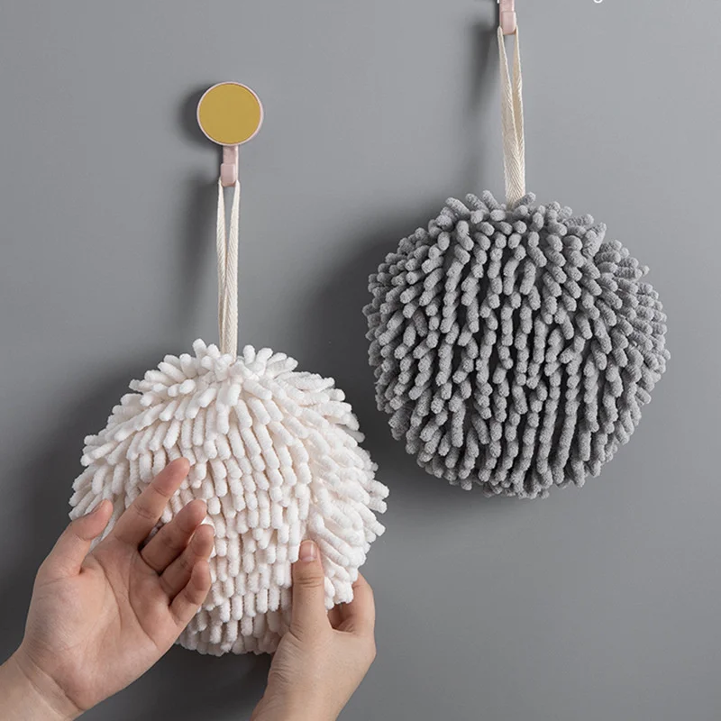 Kitchen Tools Sponge Chenille Hand Towel Hanging Absorbent Quick-drying Cloth Plush Thickened Microfiber Towel Ball Bathroom