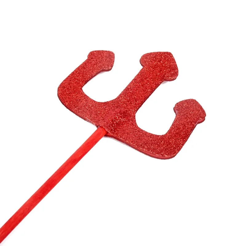 2-piece Set: Red Cartoon Ox Horn Headband + Trident Prop, Kids' Accessory for Stage Shows, Birthday Party & Photo Decoration view 6