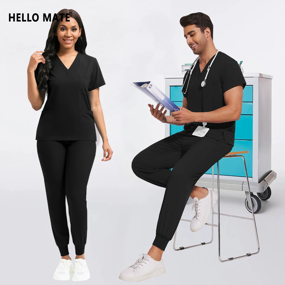 Wholesale Medical Surgical Uniforms Stretch Scrub Set Healthcare Nursing Workwear Unisex Dentist Clothes Woman Men Nurse Uniform