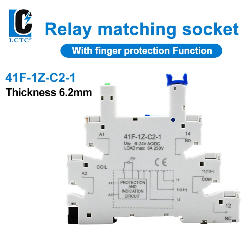 6A 1CO Slim/SSR Relay Mount On Screw Socket with LED Relay 41F-5-ZS 41F-12-ZS 41F-24-ZS 5V 12V 24V High Frequen Relay Base