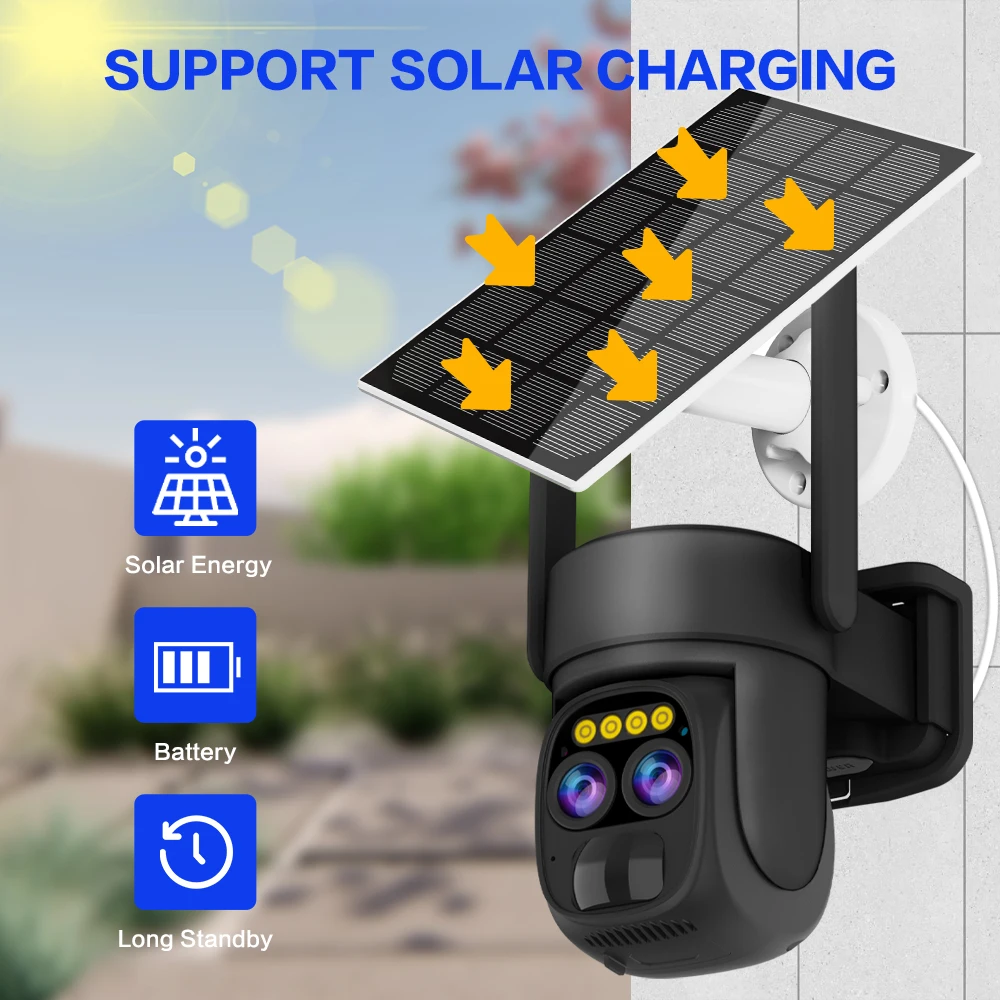 Cámara de seguridad Solar inalámbrica para exteriores, videocámara de 8MP con doble lente, WIFI, 4K AI, seguimiento automático, Zoom 10X PTZ, visión